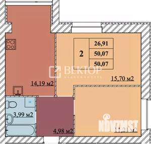 2-к квартира, вторичка, 50м2, 9/10 этаж