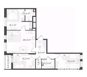 3-к квартира, вторичка, 86м2, 7/18 этаж