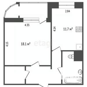 1-к квартира, вторичка, 44м2, 10/12 этаж
