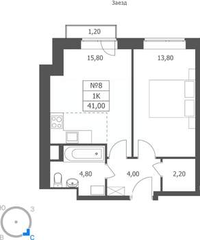 1-к квартира, вторичка, 41м2, 2/11 этаж