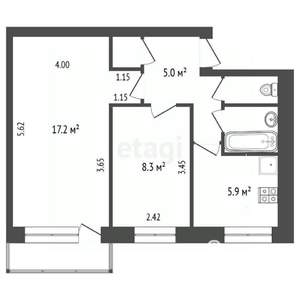 2-к квартира, вторичка, 40м2, 1/5 этаж