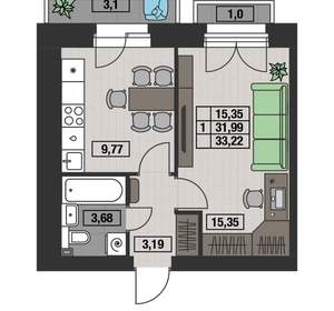 1-к квартира, вторичка, 33м2, 7/8 этаж