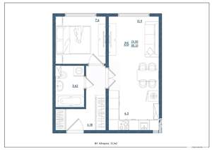2-к квартира, сданный дом, 35м2, 7/8 этаж
