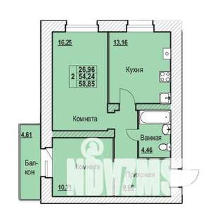2-к квартира, строящийся дом, 59м2, 3/10 этаж