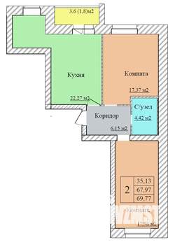 2-к квартира, вторичка, 70м2, 7/8 этаж