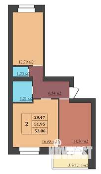 2-к квартира, строящийся дом, 53м2, 4/9 этаж