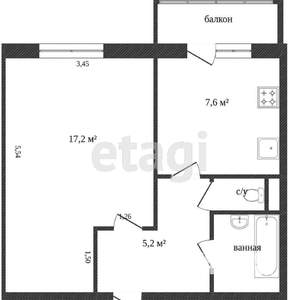 1-к квартира, вторичка, 34м2, 4/10 этаж