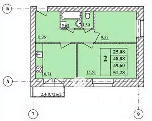 2-к квартира, строящийся дом, 51м2, 3/3 этаж