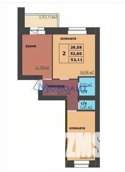 2-к квартира, сданный дом, 52м2, 5/9 этаж