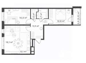 2-к квартира, вторичка, 71м2, 10/18 этаж