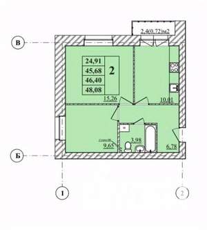 2-к квартира, вторичка, 48м2, 2/3 этаж