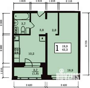 1-к квартира, строящийся дом, 42м2, 9/10 этаж