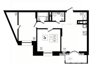 2-к квартира, вторичка, 58м2, 1/12 этаж
