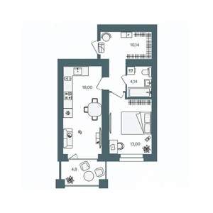 1-к квартира, строящийся дом, 48м2, 1/16 этаж