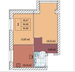 2-к квартира, сданный дом, 52м2, 9/10 этаж