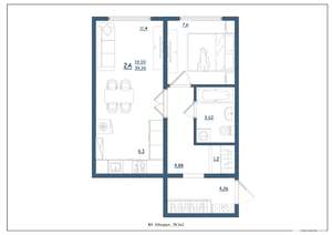 2-к квартира, сданный дом, 39м2, 7/8 этаж