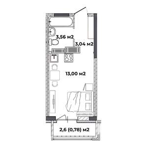 Студия квартира, строящийся дом, 20м2, 13/18 этаж