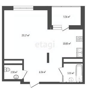1-к квартира, вторичка, 52м2, 5/18 этаж