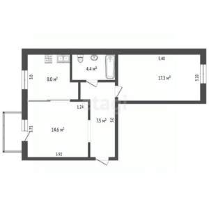 2-к квартира, вторичка, 52м2, 3/4 этаж