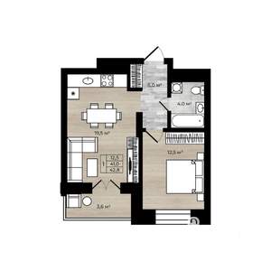 1-к квартира, вторичка, 43м2, 2/12 этаж