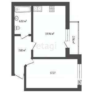 2-к квартира, вторичка, 51м2, 1/4 этаж