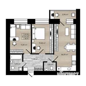 2-к квартира, вторичка, 58м2, 3/9 этаж