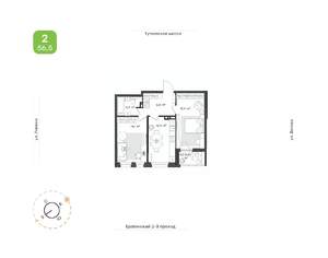 2-к квартира, строящийся дом, 57м2, 3/18 этаж
