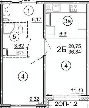 2-к квартира, строящийся дом, 37м2, 9/17 этаж