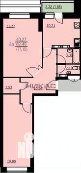 2-к квартира, вторичка, 71м2, 3/24 этаж