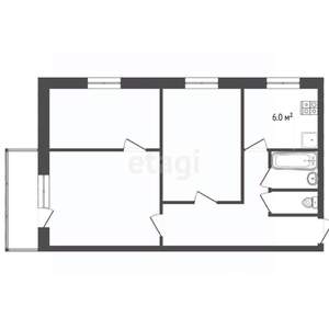 3-к квартира, вторичка, 51м2, 2/5 этаж