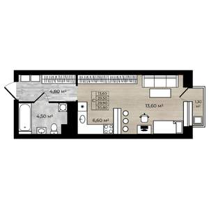 Студия квартира, строящийся дом, 30м2, 9/18 этаж