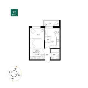 1-к квартира, вторичка, 34м2, 16/17 этаж