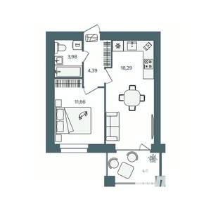 1-к квартира, строящийся дом, 41м2, 1/16 этаж