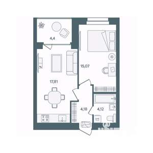 1-к квартира, строящийся дом, 43м2, 2/16 этаж
