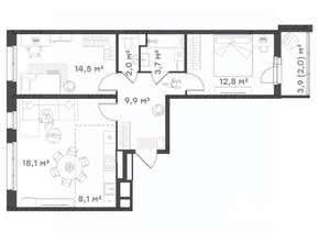 2-к квартира, вторичка, 71м2, 4/18 этаж