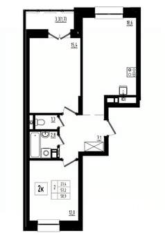 2-к квартира, вторичка, 59м2, 1/12 этаж