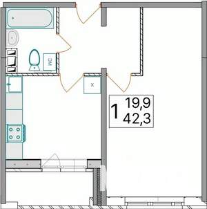 1-к квартира, вторичка, 42м2, 7/10 этаж