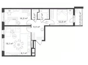 2-к квартира, вторичка, 71м2, 18/18 этаж