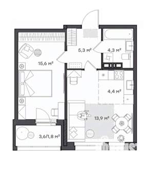 1-к квартира, вторичка, 45м2, 9/9 этаж