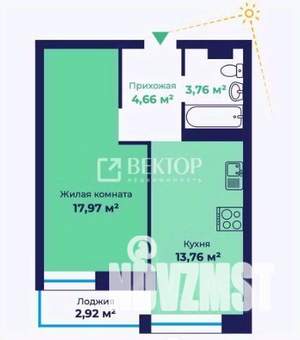 1-к квартира, строящийся дом, 42м2, 11/18 этаж