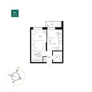 1-к квартира, вторичка, 34м2, 4/17 этаж