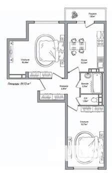 2-к квартира, вторичка, 60м2, 6/10 этаж