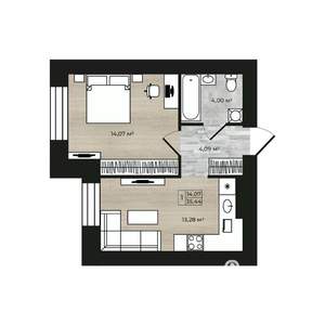 1-к квартира, строящийся дом, 35м2, 1/9 этаж
