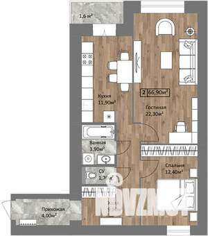 2-к квартира, вторичка, 67м2, 10/15 этаж