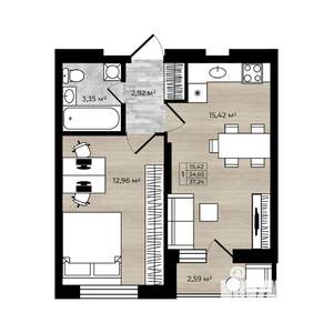 1-к квартира, строящийся дом, 36м2, 3/17 этаж