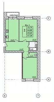 2-к квартира, строящийся дом, 67м2, 3/3 этаж