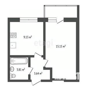 1-к квартира, сданный дом, 33м2, 4/18 этаж