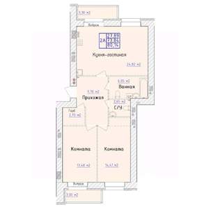 2-к квартира, вторичка, 80м2, 9/9 этаж