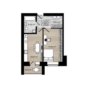 1-к квартира, вторичка, 40м2, 5/5 этаж