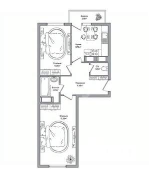 2-к квартира, строящийся дом, 52м2, 5/11 этаж